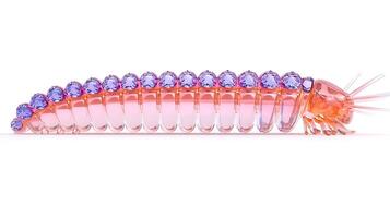 Colorful, translucent caterpillar-like creature with crystal-like features on a white background photo