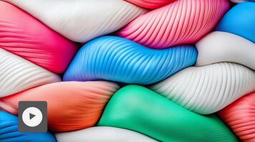 Colorful twisted strands of soft material creating a vibrant, textured background for design use photo
