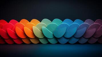 Colorful wave of overlapping abstract shapes creating a vibrant pattern against a dark background photo