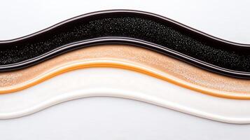Colorful waves of different textured sauces on a clean surface, ideal for culinary presentations photo