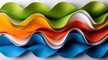 Colorful waves of paper in various shades create a vibrant abstract background design photo