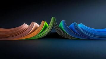 Colorful Waves of Paper Sheets Curving Together on a Dark Surface, Creating a Dynamic Visual Effect photo