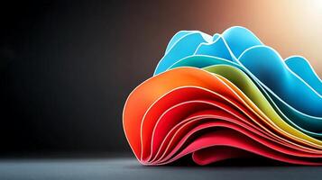 Colorful waves of paper sheets in vibrant hues creating a dynamic visual effect on a dark background photo