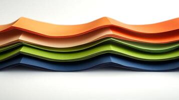 Colorful, wavy stack of paper sheets arranged in vibrant hues, showcasing texture and depth photo