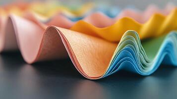 Colorful, wavy paper sheets arranged artistically on a dark surface, showcasing texture and hues photo