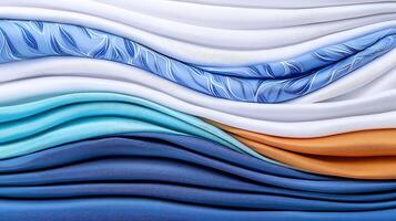 Colorful Waves of Textiles Displaying Various Patterns and Textures in a Soft Arrangement photo