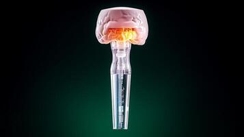 Conceptual representation of a brain inside a transparent syringe, symbolizing mental health and innovation photo