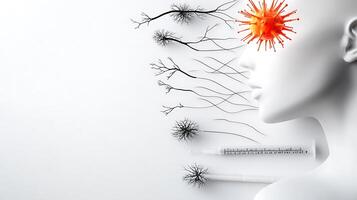 Conceptual representation of virus impact on human health with abstract elements and a syringe photo