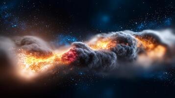 Cosmic Collision A Stunning Visualization of Two Galaxies Merging in Deep Space with Fiery Details photo