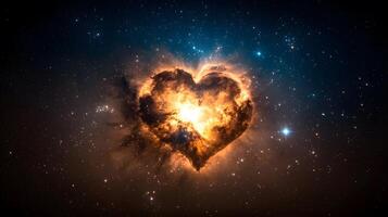 Cosmic heart-shaped nebula glowing in the universe with stars and celestial elements surrounding it photo