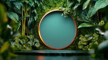 Lush Greenery Surrounding a Circular Frame in a Serene Nature-Inspired Setting photo