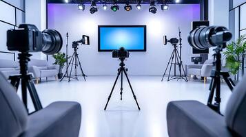 Studio setup with multiple cameras and lighting equipment, ready for a photoshoot session photo