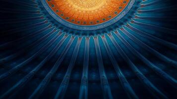 Stunning architectural view of a dome ceiling with intricate patterns and warm lighting photo