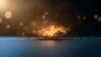 Stunning explosion of golden particles creating a mesmerizing effect on a dark background photo