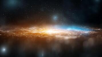 Stunning cosmic view of a galaxy with vibrant colors and twinkling stars in the background photo