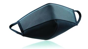 Stylish black face mask with textured design, floating against a clean white background photo