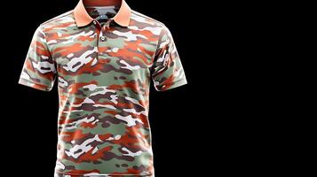 Stylish camouflage polo shirt displayed on a neutral background, emphasizing its design and color photo