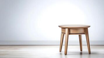 Stylish wooden round table in a minimalist interior with soft lighting and clean lines photo
