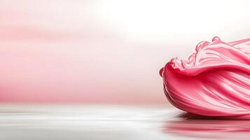 Swirling pink paint on a reflective surface with a soft blurred background, ideal for creative projects photo