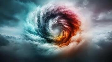 Swirling colorful clouds forming a vortex in a dramatic sky, evoking a sense of motion and energy photo