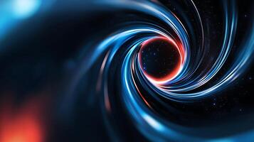 Swirling vortex of blue and red light in a cosmic background with stars and depth photo