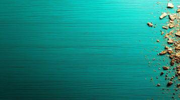 Textured turquoise background with scattered golden particles creating a vibrant contrast photo