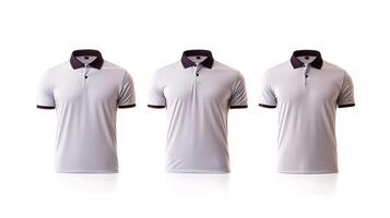 Three identical polo shirts displayed in a row against a white background for fashion showcase photo