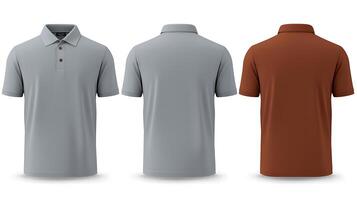 Three polo shirts displayed in various colors against a plain background, showcasing design details photo