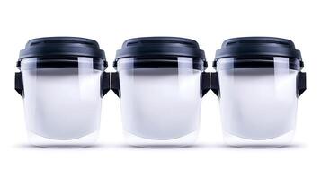 Three transparent safety face shields arranged in a row, showcasing their design and utility photo