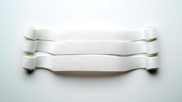 Three white elastic bands neatly arranged on a clean surface, ideal for organizational purposes photo