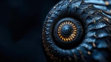 A close up of a spiral shaped object with gold accents photo