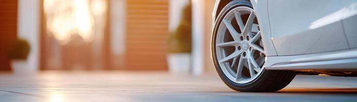 A luxury car is parked in a stylish garage, where soft sunlight gently filters through, creating a serene atmosphere that conveys peace of mind and protection photo