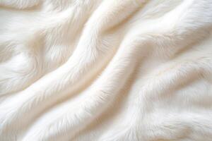 Luxurious white faux fur background showcases soft wavy textures, illuminated softly to enhance its airy and dreamlike quality, perfect for creating elegant designs photo