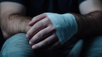 A man with bandages on his hands photo