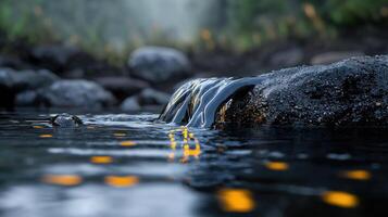 A waterfall is flowing over rocks in a stream photo