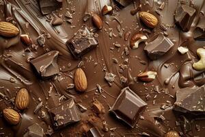 Chocolate and nuts on a dark background photo
