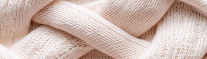 Structured knitted fabric features a geometric design in beige, enhanced by ultra-sharp lighting that creates depth and an engaging interplay of shadows, emphasizing its unique texture photo