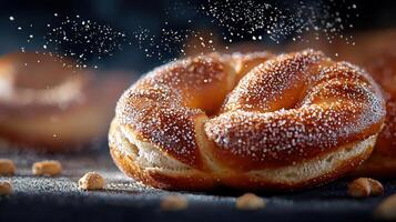 A doughnut covered in powdered sugar photo