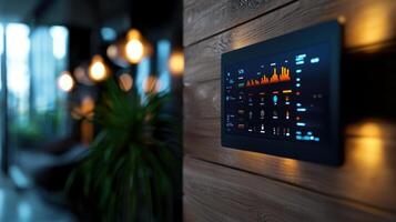 A digital display on a wall in a room photo