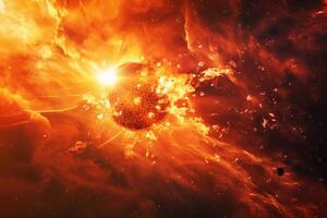 An exploding star in space with a bright light photo