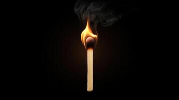 A matchstick with a burning match on a black background photo