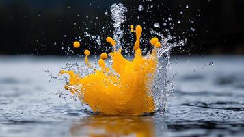Orange juice splash on water photo