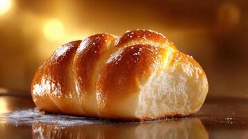A piece of bread is sitting on a table photo