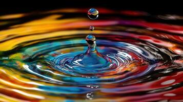 A drop of water is being colored by a rainbow photo