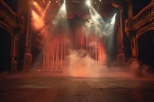 An empty theater with smoke coming out of the ceiling photo