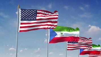 A Row Of United States And Equatorial Guinea Flags video