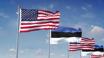 A Row Of United States And Estonia Flags video