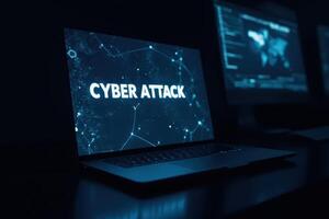 Cyber attack on laptop screen photo