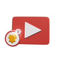 3D icons with play and bell isolated on background. 3D Reminder bell for social media chat. 3d rendering. png