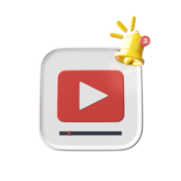 Play icon and bell with notification. 3d render of player with yellow bell with new notification for social media reminder. 3D illustrations. png